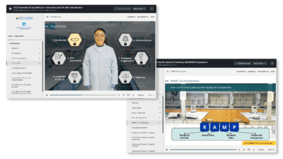 Screenshots of the digital learning courses about lab safety
