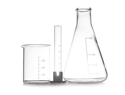Empty chemistry laboratory glassware isolated on white