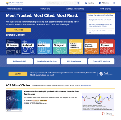 A screenshot of ACS Publications homepage